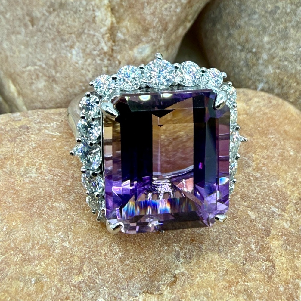 10.6ctw Ametrine Moissanite Halo Ring 925 Sz 5 Statement Ring Cocktail Luxury - Picture 6 of 16